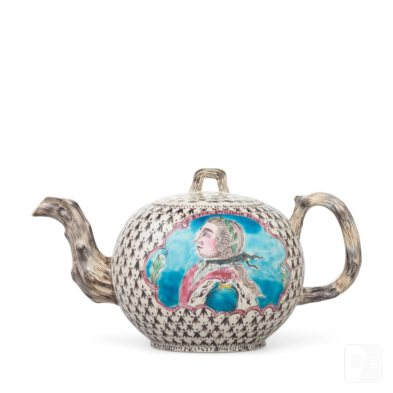 A Staffordshire saltglaze 'King of Prussia' teapot and cover, circa 1757-60